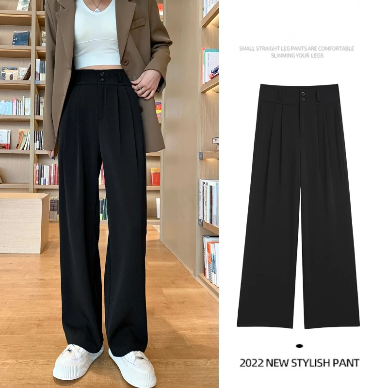cargo capris Women's Long Wide Leg Pants Spring Summer Oversized High Waisted Loose Fashion Black Casual Female Streetwear Solid white capris