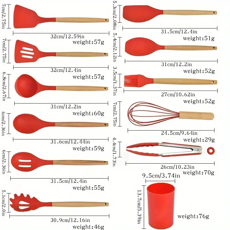 12pcs/set Silicone Cooking Utensils Set With Wooden Handle Colorful Non-stick Pot Special Cooking Tools Set Heat Resistant kitchen utensils