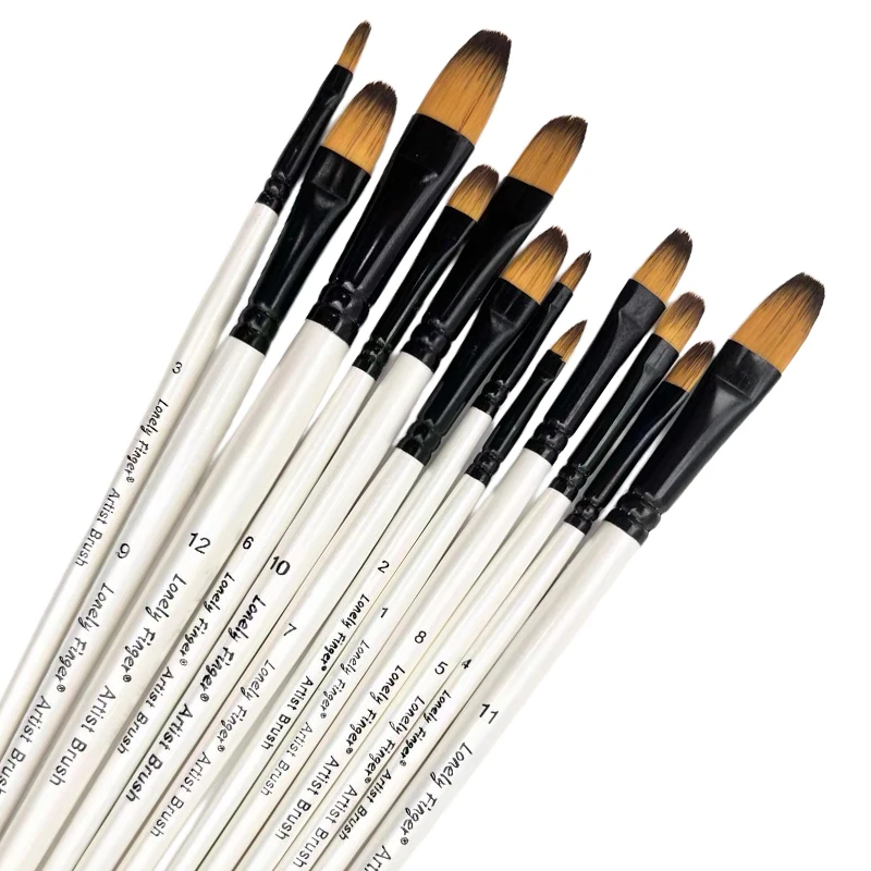 

12pcs Professional Filbert Paint Brushes Set Synthetic Nylon Tips White Artist Brush Perfect for Acrylic Oil Watercolor Gouache