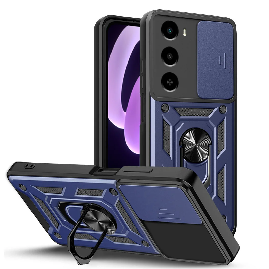 Enhanced Camera Protective Case with Armor Hybrid Metal Ring Holder Cover