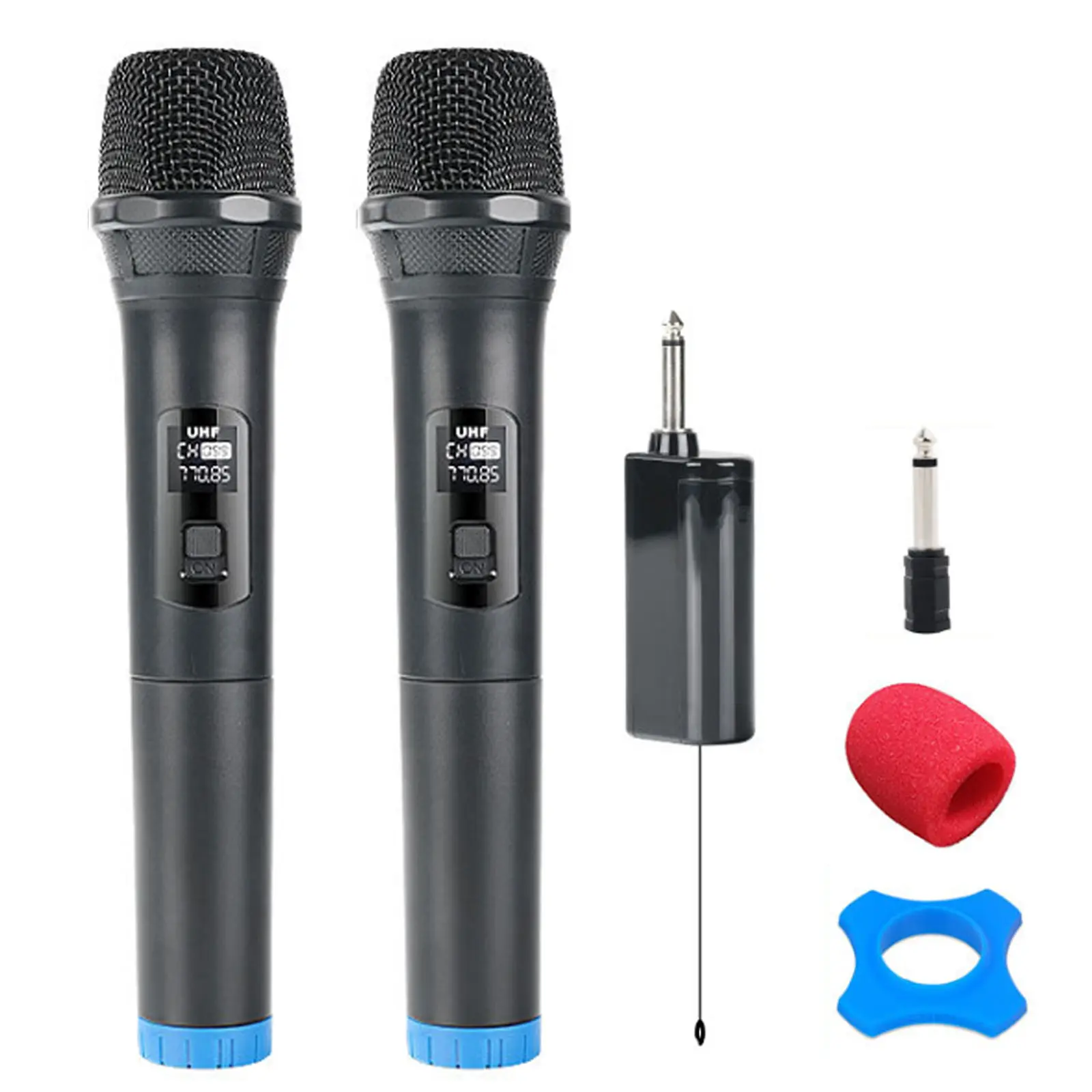 

2PCS Wireless Microphone Set Metal Handheld Mic Karaoke Speaker with Rechargeable Receiver for Party Speech DJ Singing