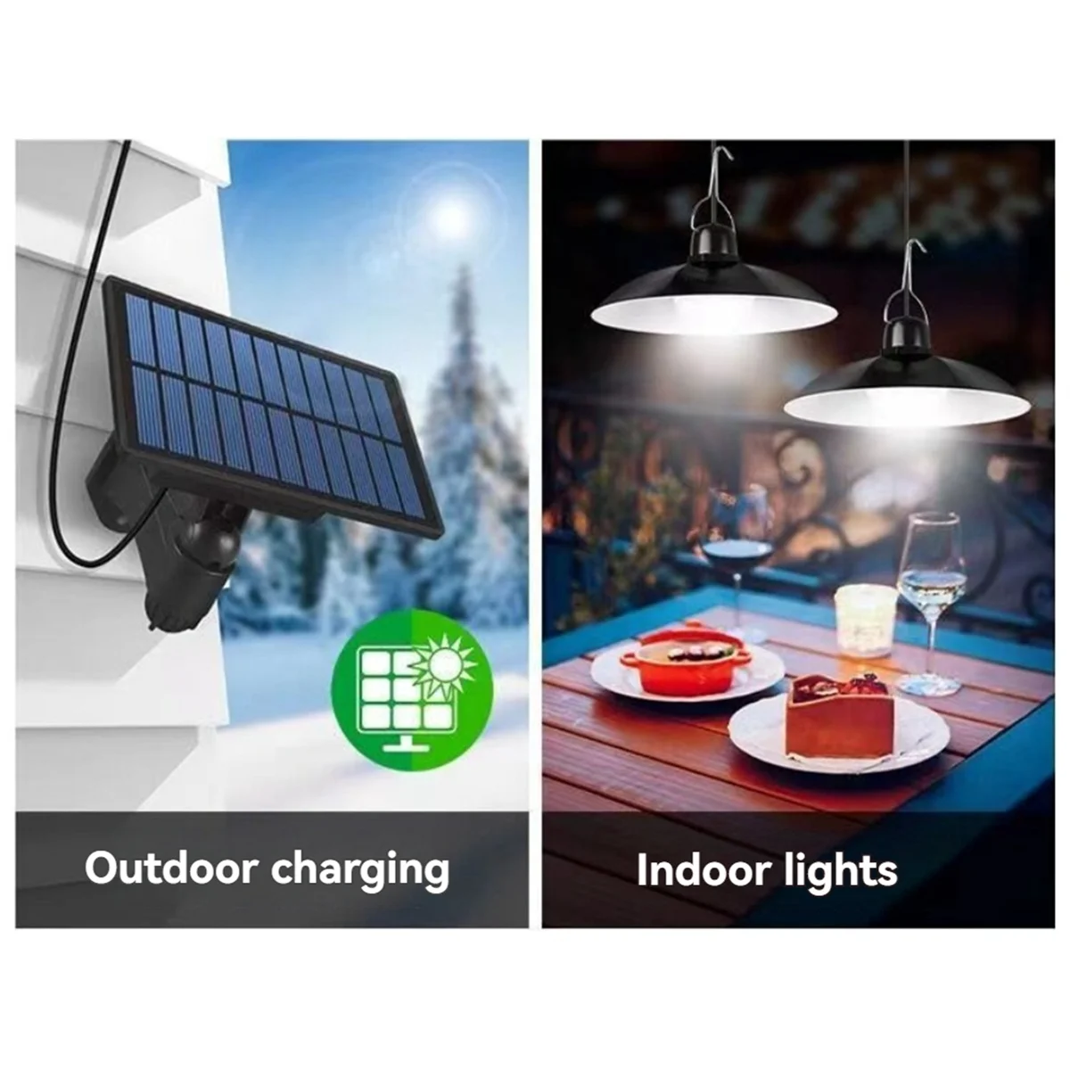 BAAU Solar Pendant Light Outdoor Waterproof LED Lamp Double- Chandelier Decorations for Outdoor Shed Barn Room