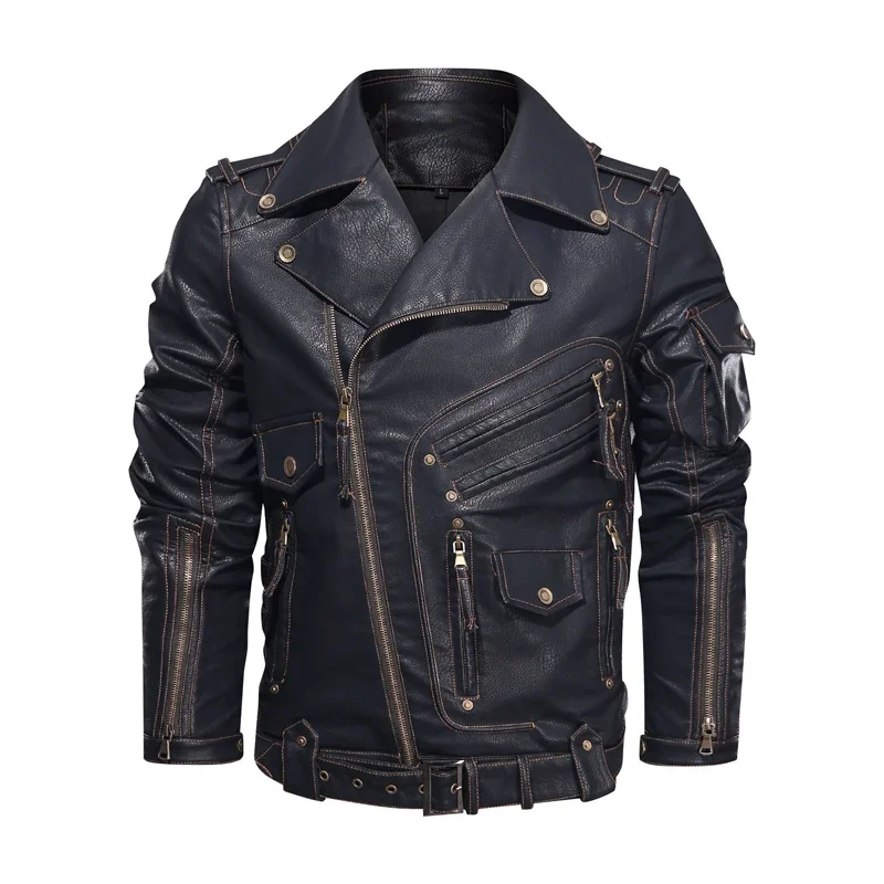 

Cool Zipper Pockets Leather Coats Clothing Men Fashion Motorcycle PU Leather Jacket fashion Winter Winter Mens Leather Jacket
