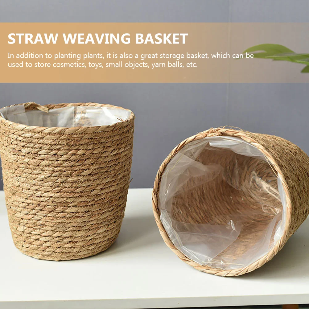 

Woven Flower Basket Straw Weaving Basket Plant Flower Pot Plant Container Storage Bin