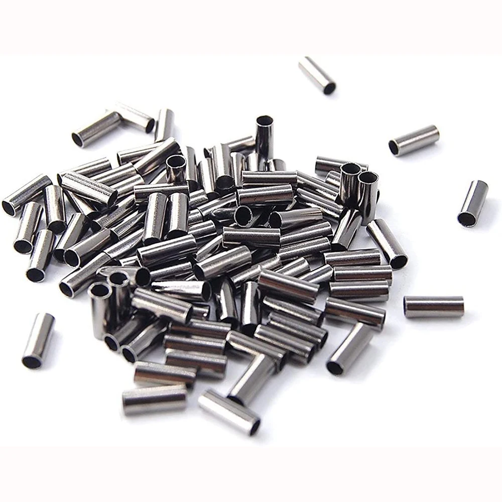 Fishing Line Tube Connectors 100Pcs Single Barrel Crimp Sleeves Copper Crimping Loop Sleeve Fishing Tackle Rigging