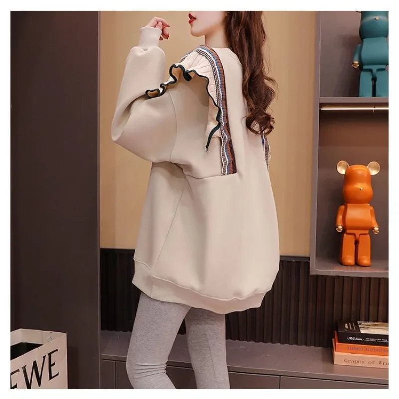 2023 Autumn and Winter Women's Pullover Round Neck Patchwork Printing Loose Fashion Casual Elegant Commuter Long Sleeve Hoodies