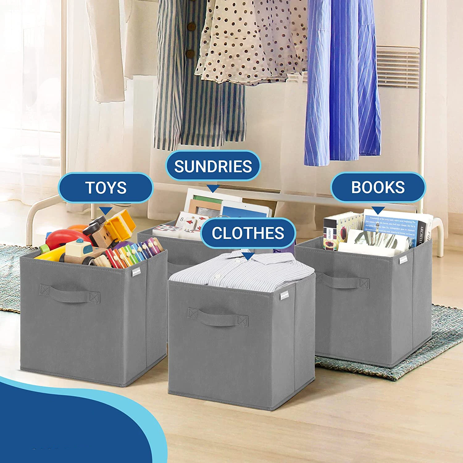 2pcs Collapsible Fabric Storage Cubes Organizer with Handles Cube Storage Baskets For Organizing 4