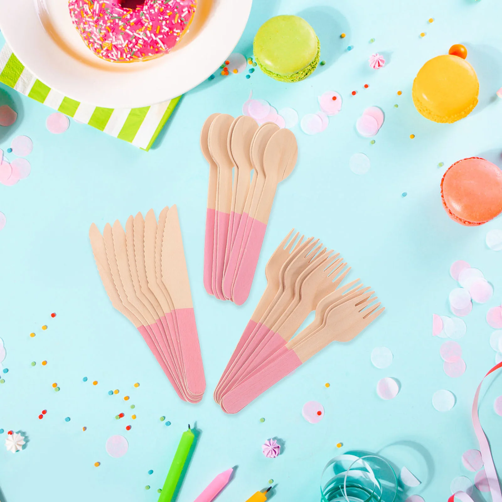 24pcs Disposable Wooden Cutlery Utensils Knives Forks and Spoons for Baby Shower Birthday Party wood untensils
