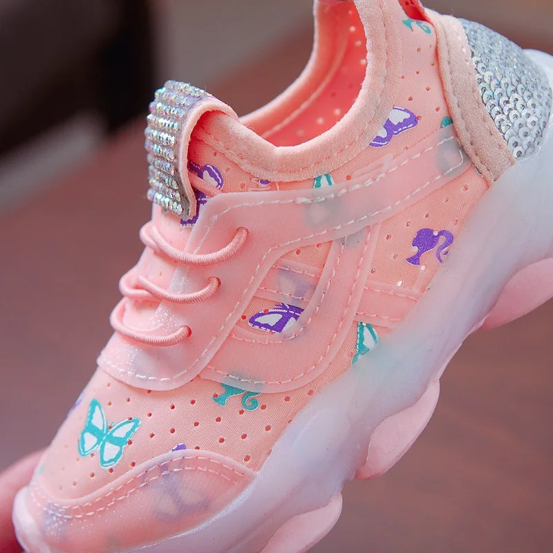 Kid Shoes Children's LED Shining Shoes Boys Girls Elastic Fabric Sequins Casual Sports