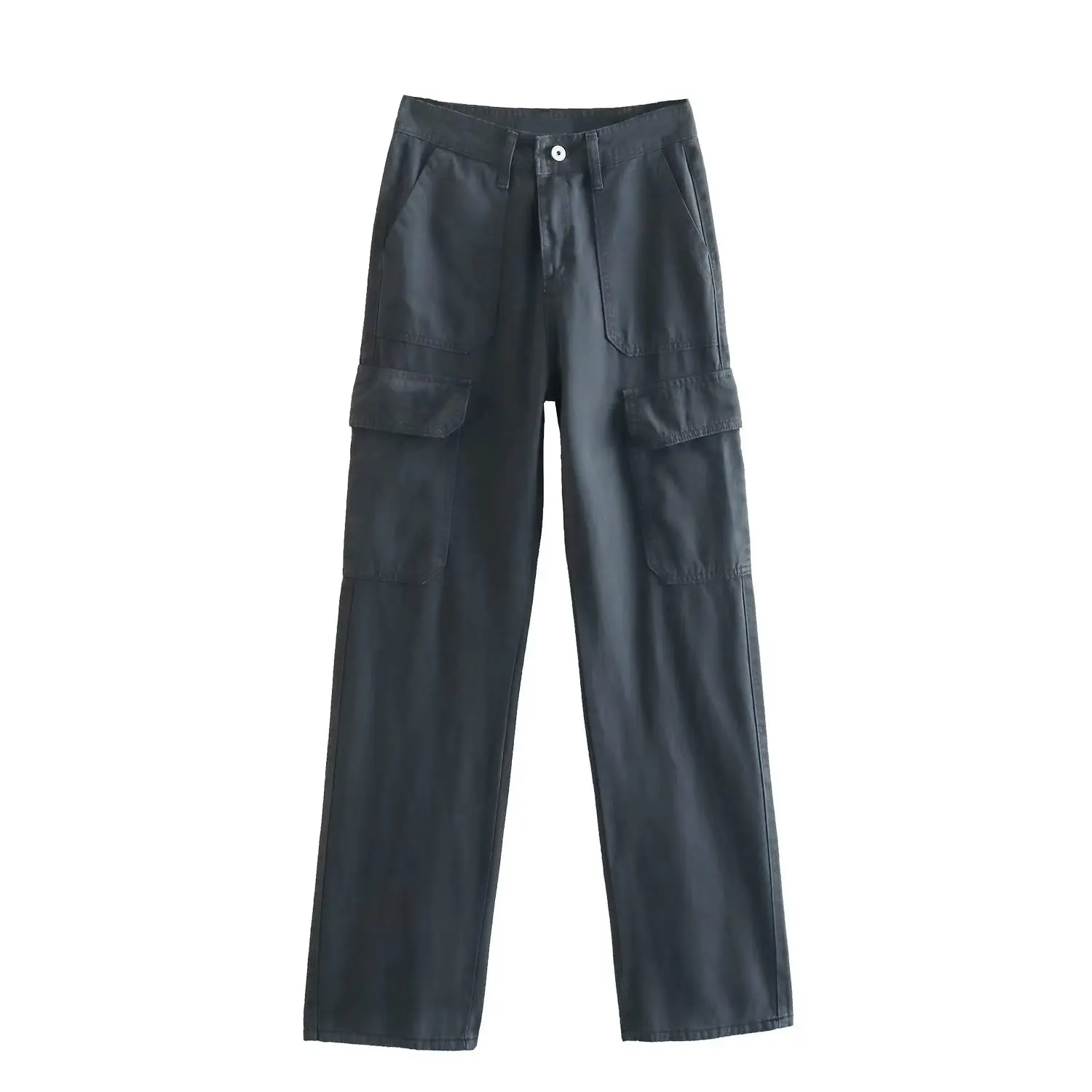 Withered Fashion Vintage Loose Casual Trousers Women Ladies Pockets Cargo Pants