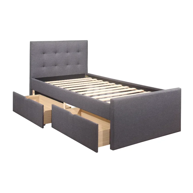 

Emory Upholstered Twin Platform Bed with 2 Storage Drawers, Gray, by Hillsdale Living Essentials