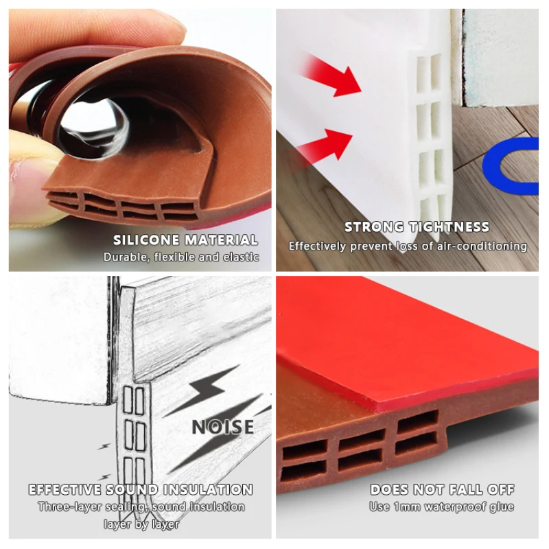 Description Picture 5 of item1/2PCS 1m Door Bottom Seal Strip Self-Adhesive Silicone Weatherstrip For Dooor Anti-bump Windproof Dust Door Sealing