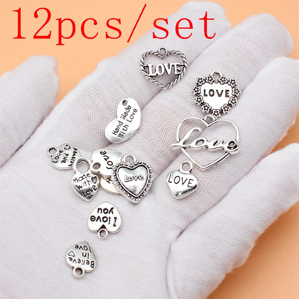 

Popular Materials Jewelry Making Supplies LOVE Heart Charms 12pcs/set