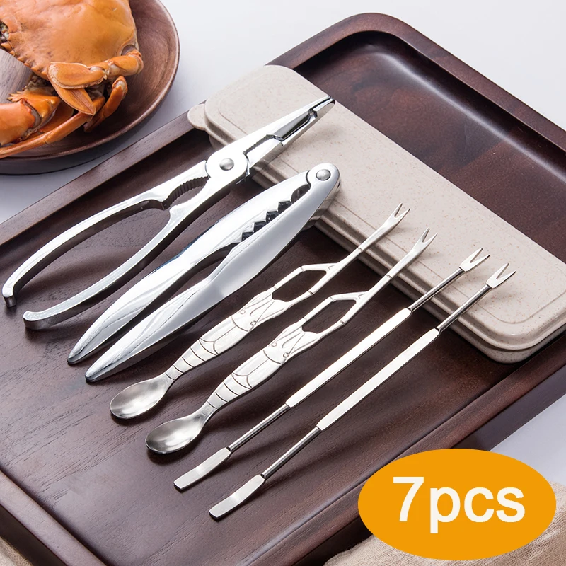 7pcs Seafood Tool Sets Stainless Steel Lobster Clamp Pliers Line Cutter Clip Crab Crackers Picks Spoons Kitchen Tools Accessorie |