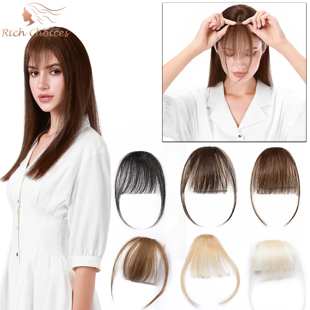 Mini Thin Air Blunt Light Bangs Human Hair Bangs with Temples Headband Hand-made Natural Clip on Hairpiece human hair bangs