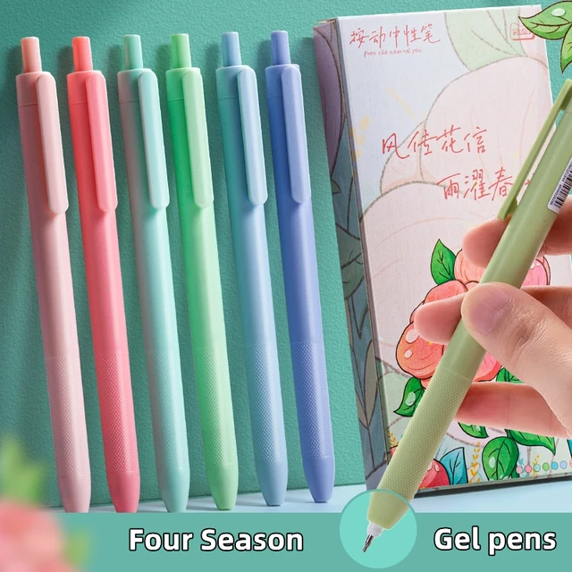 Ensemble de stylos Gel de couleur quatre saisons, 6 pièces, floraison,  0.5mm, bille, encre noire