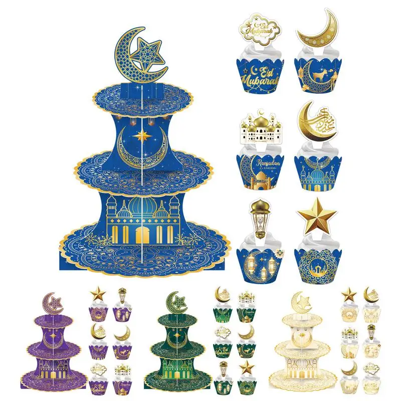 

3-Tie Eid Cupcake Tower Cake Display Stand Dessert Display Rack Wedding Cake Decoration Party Supplies For Home School Hotel