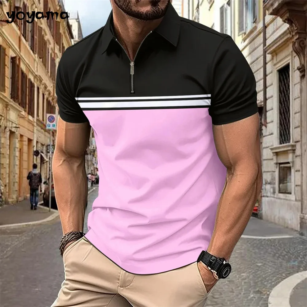 Simple Stripe Print Men's Clothing Fashion 3D Print T-shirts for Men Summer Breathable Men's Short Sleeve Polo Casual Loose Tops 11 S035a559b38924bcba51eb8a3610de628w