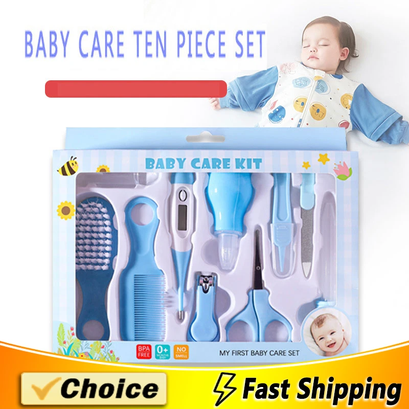 Health Care Kit 10PCS/Set Baby Kids Nail Hair Thermometer Grooming Brush Clipper Teether Toothbrush