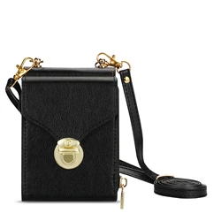 Elegant Crossbody Leather Wallet Case with Long Lanyard and Zipper Card Holder Purse Cover - Galaxy Z Flip 8 (Black)