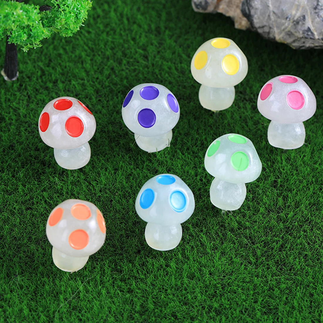 

Colorful Glowing Mushroom Tiny Mushrooms Miniature Figurines Ornament Fairy Garden Moss Landscape Ornaments Garden Accessories