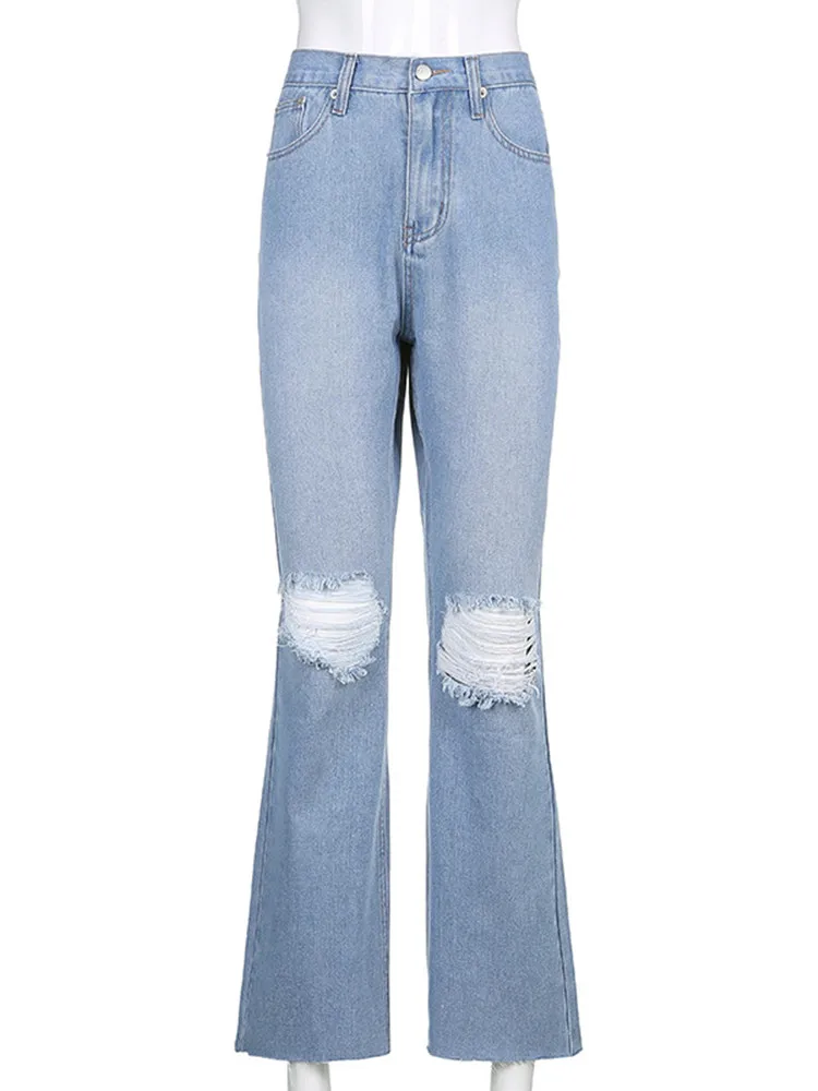 High Waist Ripped Bell Bottom Jeans  Jeans Woman Ripped Bell Bottom - Blue  Skinny - Aliexpress