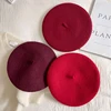 Luna&Dolphin Women 90% Wool Mushroom Berets Autumn Winter Purplish Red Knitting Artist Cap Painter Beanie Hat Sweet Color 1