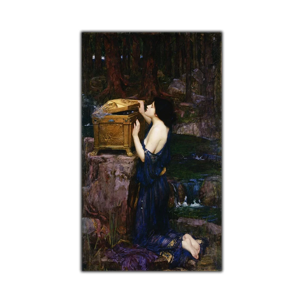 

William Waterhouse《Pandora,1896》Canvas Oil Painting Handmade World Famous Artwork Poster Wall Decor Modern Home Decoration