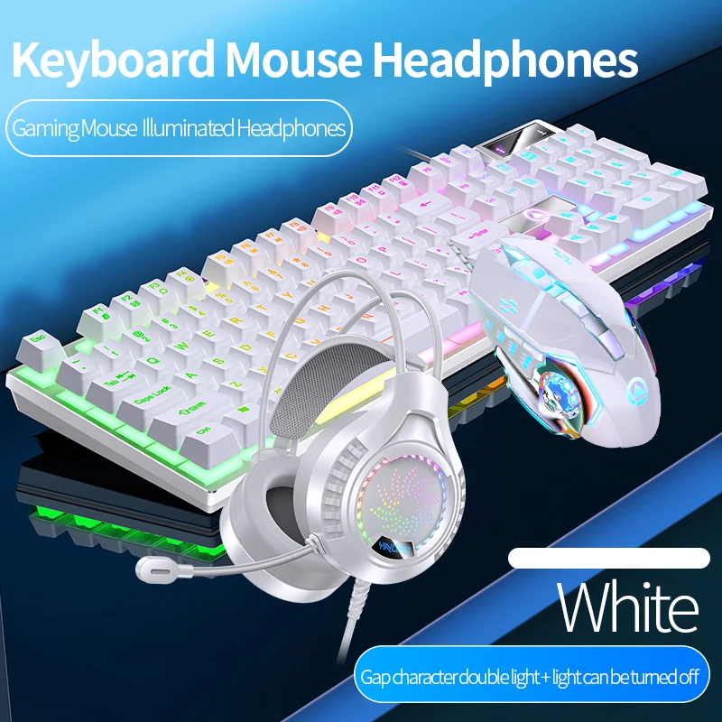Conjunto de Mouse e Teclado com Retroiluminação com Fio Fone de Ouvido 104 Teclas Mouses 3600dpi Usd 3.5 mm Combos para pc Gamer - Imagem 2