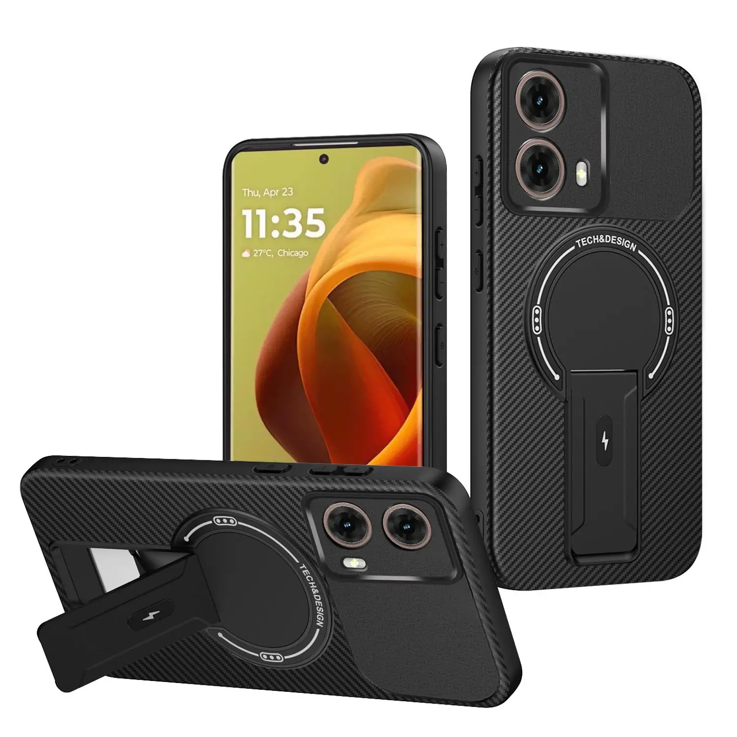 Premium Magnetic Carbon Stand Case - Luxury Shockproof 5G Phone Back Cover, 6 Vibrant Colors