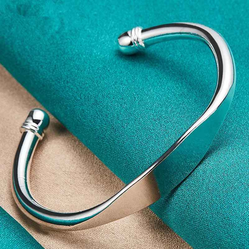 

999 sterling silver double bead cuffed bracelet for women and men's high-end fashion jewelry gift
