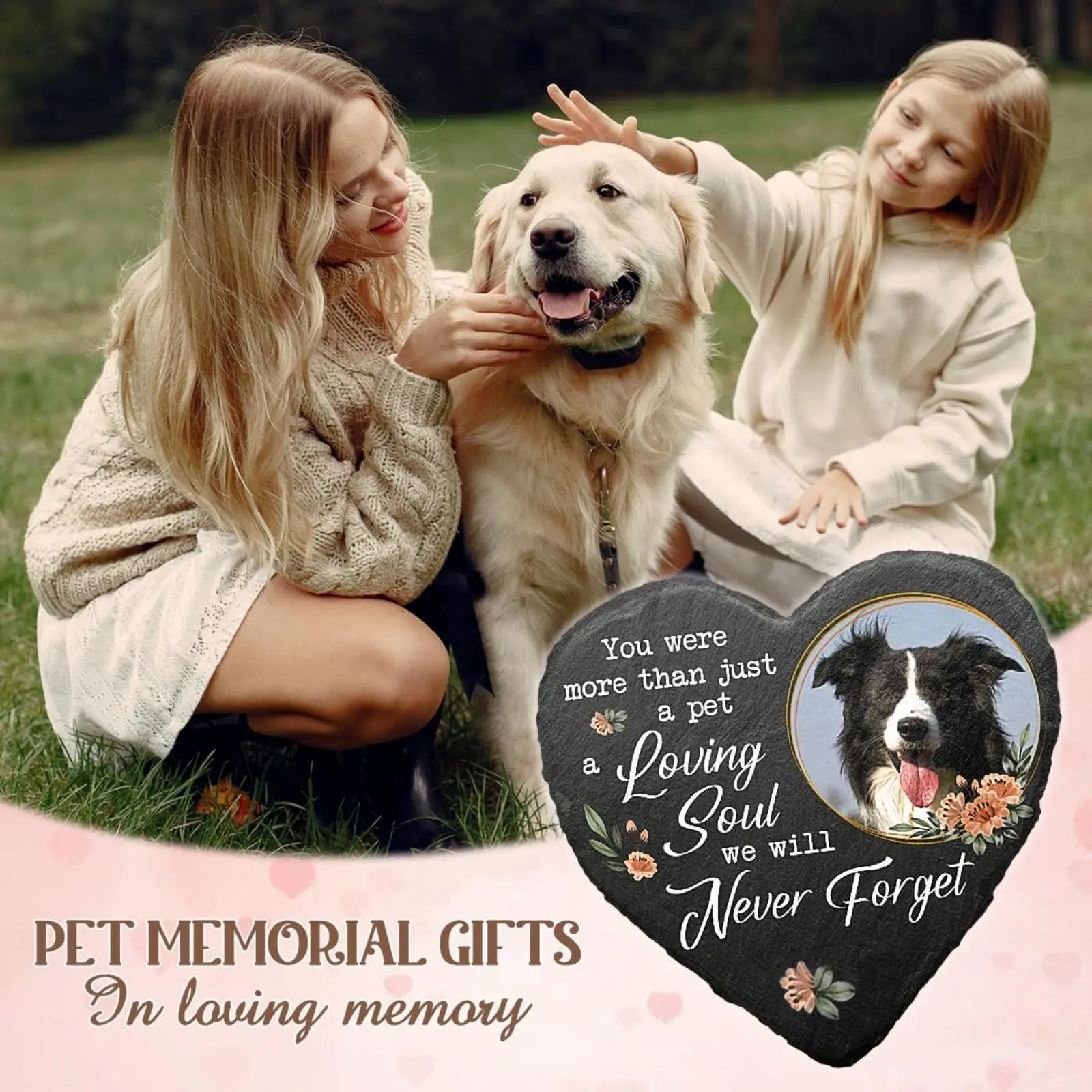 Pet Memorial Tombstone Slate Personalized Words Dog Cat Photos Date and Names Garden Stone Grave Marker Plaque