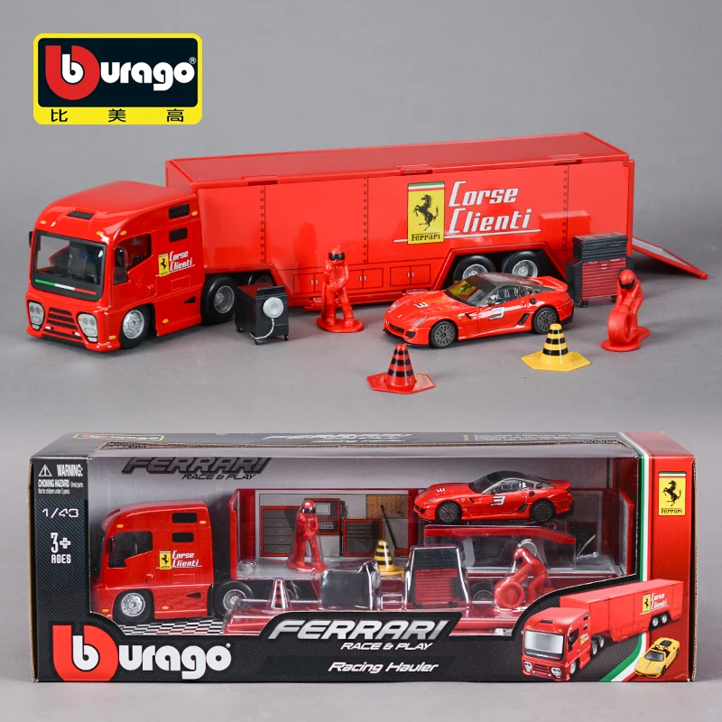Bburago 1:43 Ferrari Maintenance Scene Trailer Heavy Tractor Truck Die Cast Collectible Hobbies Motorcycle Model Toys