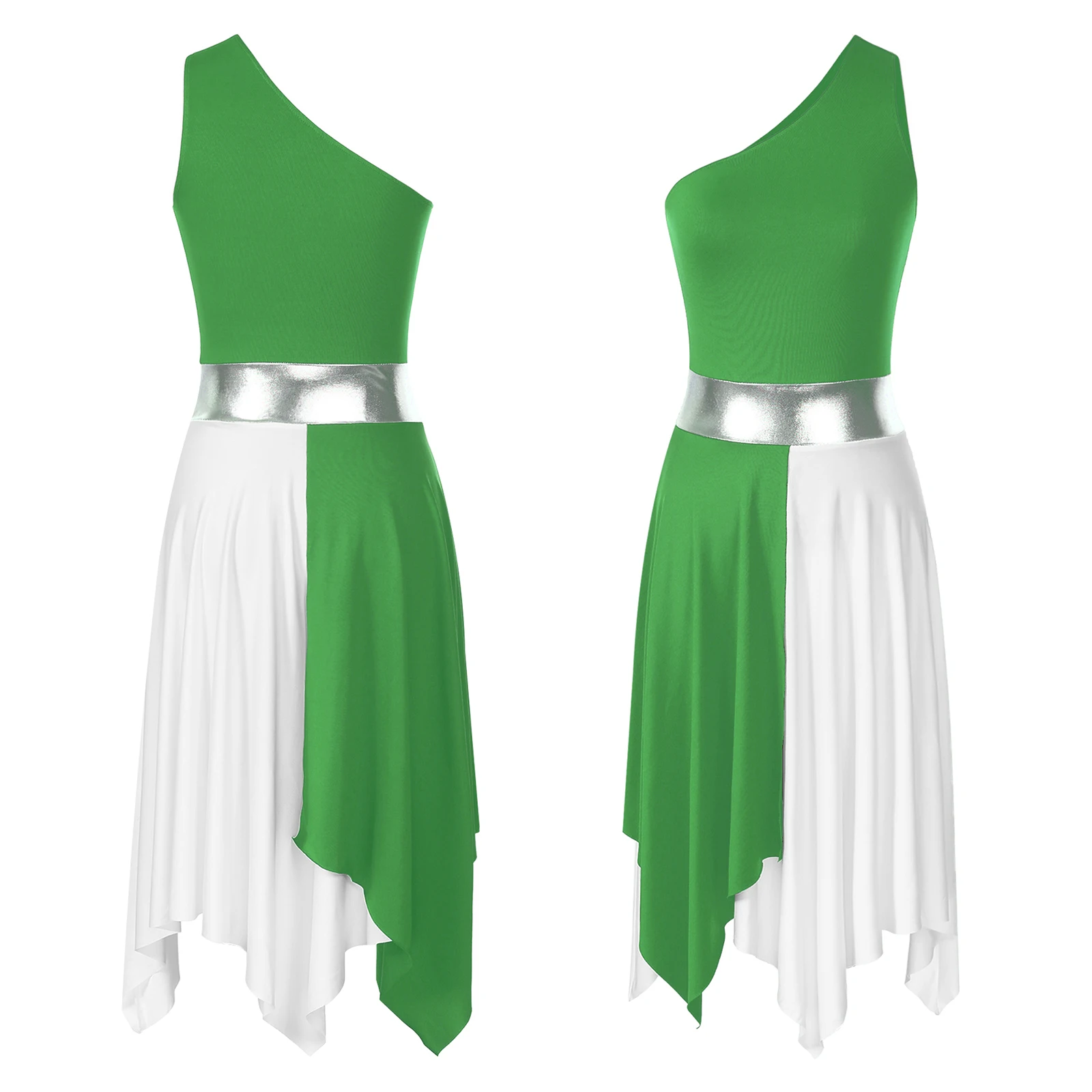 IBAKOM Vestido Largo De Baile De Alabanza Para Mujer, Color Dorado, Metálico, Alto Y Bajo, Disfraz De Adoración Litúrgica, Túnica De Baile Lírico, Azul Oscuro Alto-bajo, Pequeña