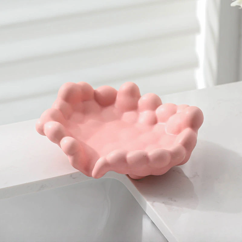 Creative Ceramic Draining Soap Box Light luxury solid color Cloud Soap Dishes, Home Bathroom Kitchen Supplies, Storage Rack, 1Pc