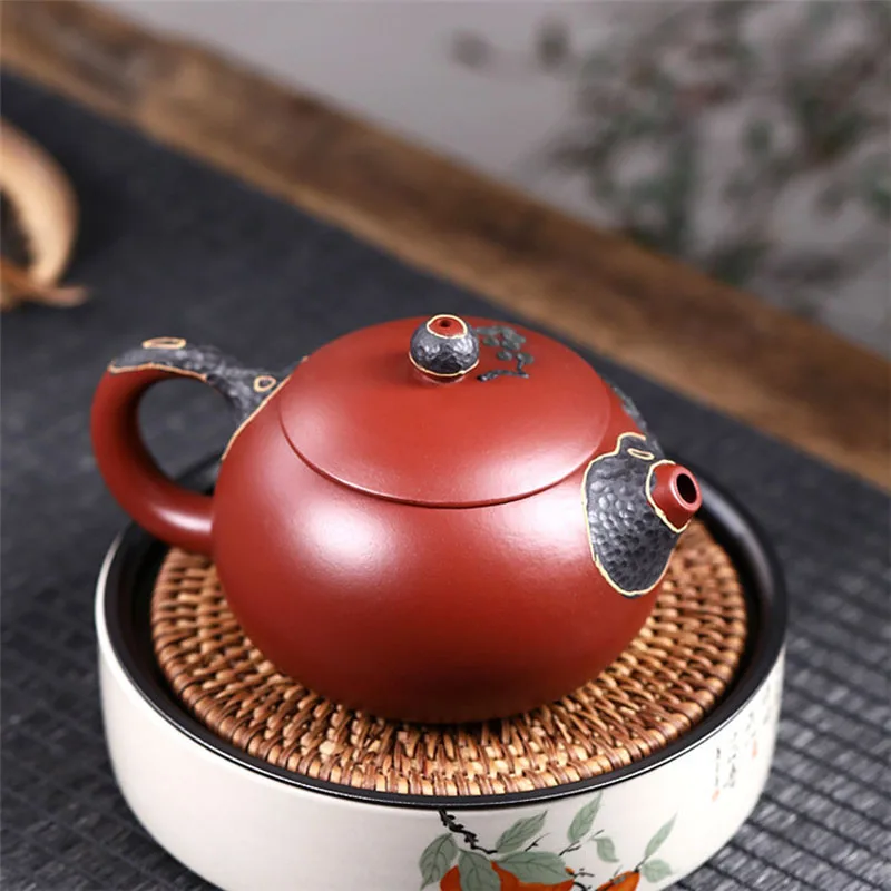 Chinese Style Double Color Xishi Teapot, Purple Clay Raw ore Dahongpao, Kung Fu Household, Pure Handmade, 280ML, Tea Pots, 1Pc
