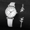 2PCS/Set Women's Watches Fashion Small Arabic Dial Quartz Watch Casual Leather Band Wristwatches Bracelet Set（Without Box） 5