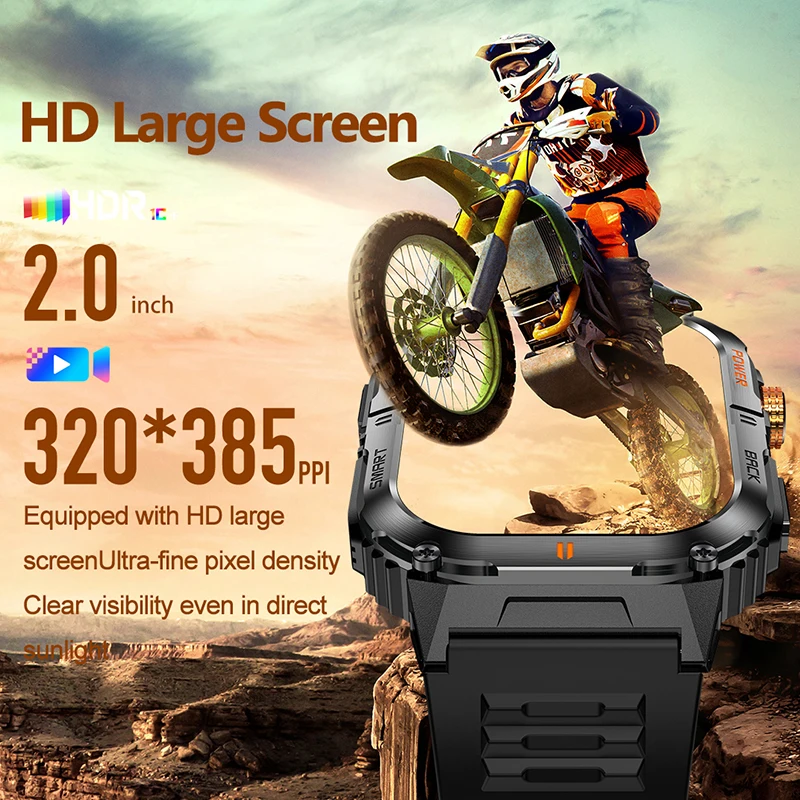 2026 New Smart Watch 2.00inch HD Display Bluetooth Call LED Flashlight Multiple Sports Modes Pedometer Men's Sports Smartwatch 2
