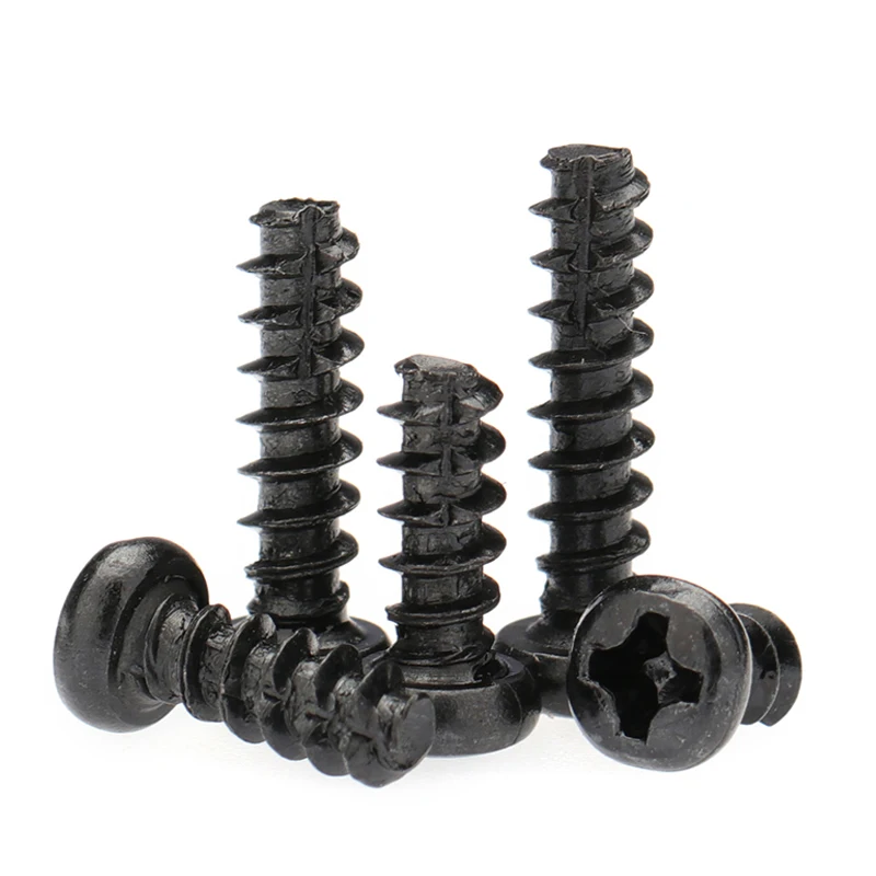M2 M2.3 M2.6 M3 M4 M5 PT Pan Round Head Self Tapping Wood Screw Tail-Cut Phillips Cross Recessed Black Zinc Plated Steel