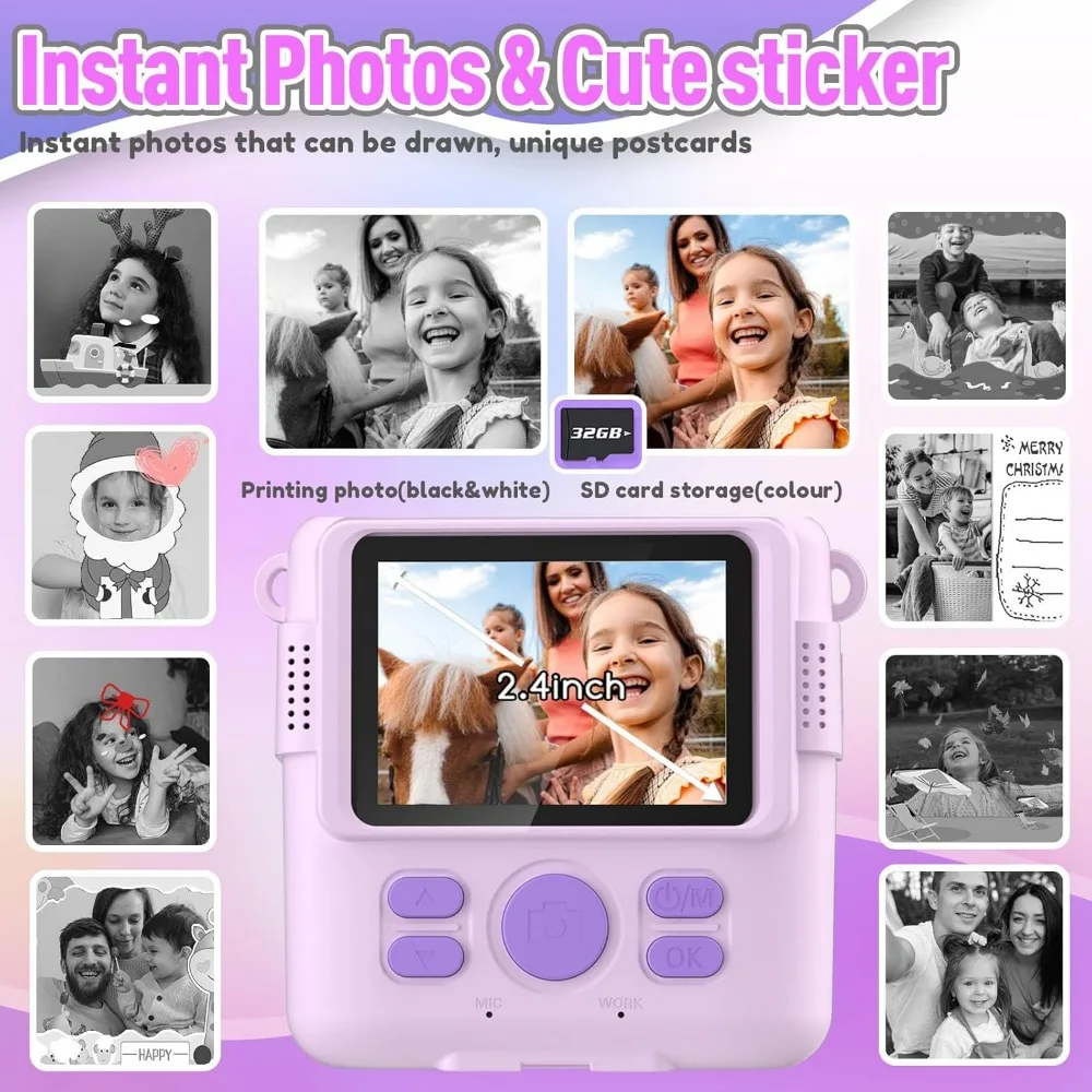Kids' Instant Print Camera with HD Video and 32GB SD Card - Portable Toy