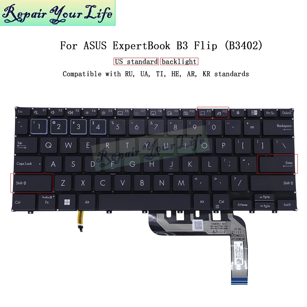 Teclado Retroiluminado para Asus Zenbook B3402 B3402fea B3402fba Nos hb Retroiluminação Nsk-ua47bn Ua44bn
