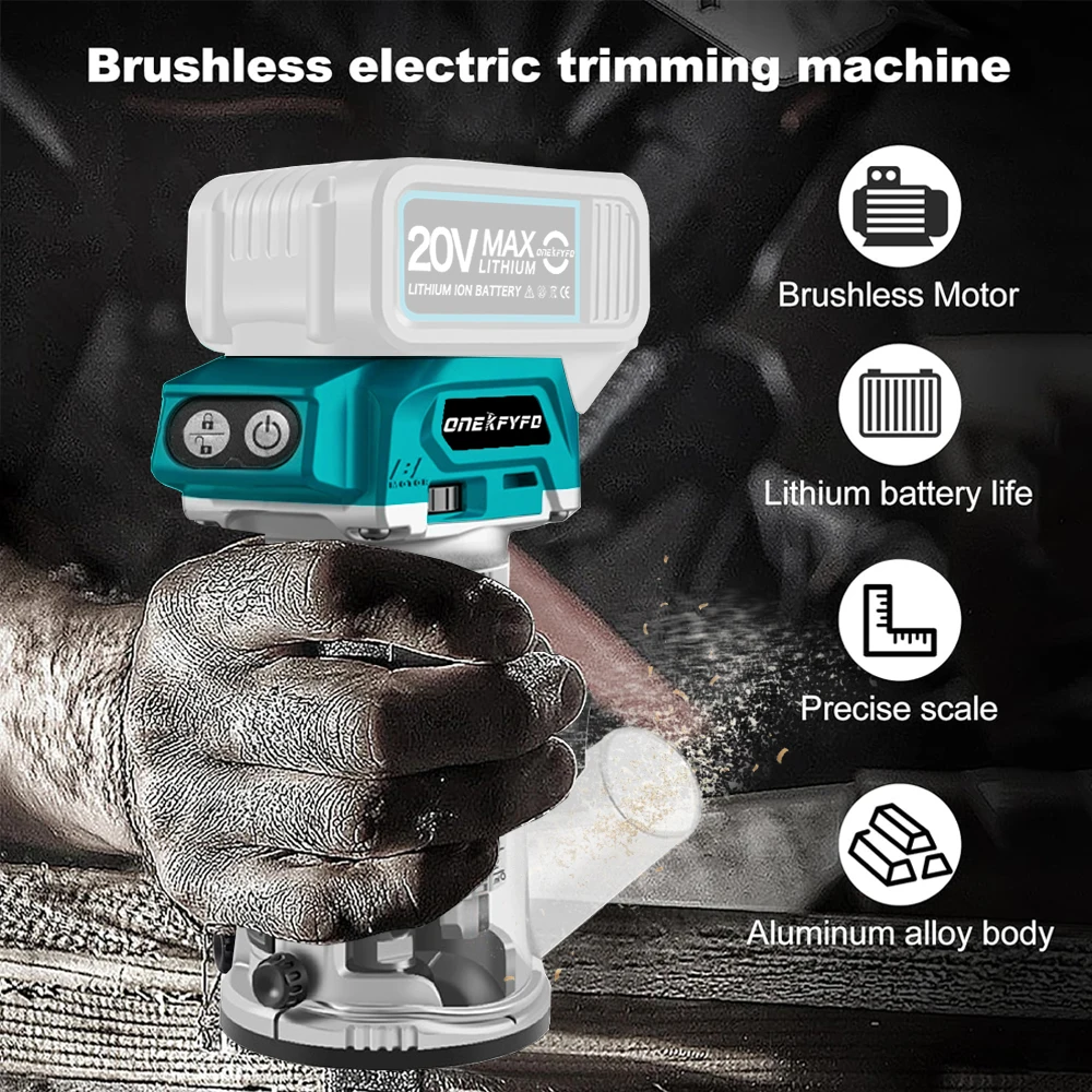 Brushless 5 Speeds Electric Trimmer Aluminum Alloy Base Cordless Wood Router Woodworking Engraving Slotting Without Battery