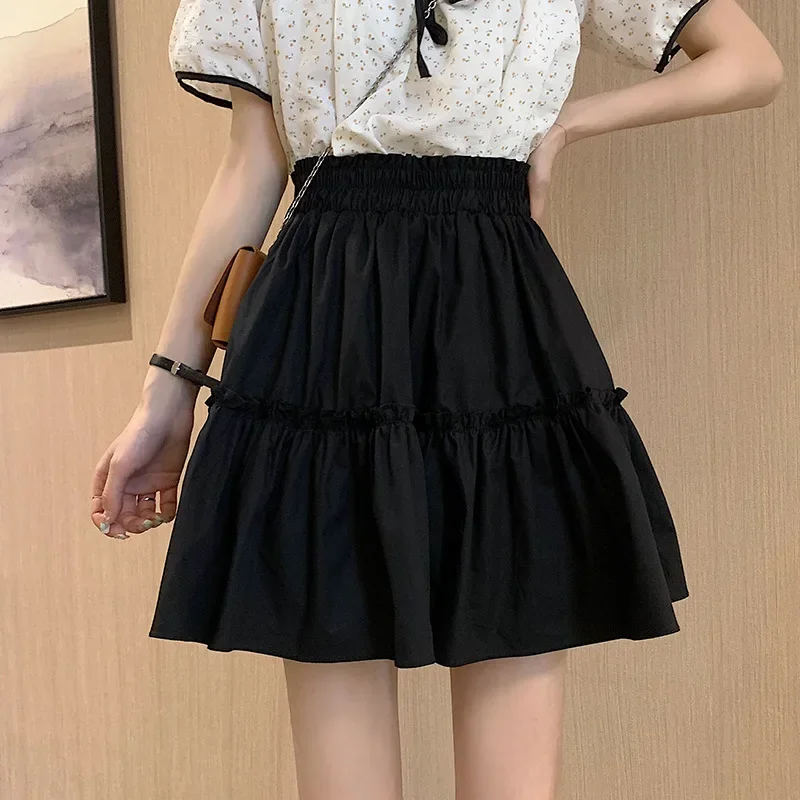 thumbnail image 1 of Minifalda elegante de estilo francés blanca para mujer, de cintura alta, adelgazante, de talla grande, de corte A, con cubierta para el vientre, 1 of 5