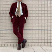 Velveteen Men Suit Two Pieces(Jacket+Pants) Lapel Outfits Chic Casual Party Prom Wedding Set 1