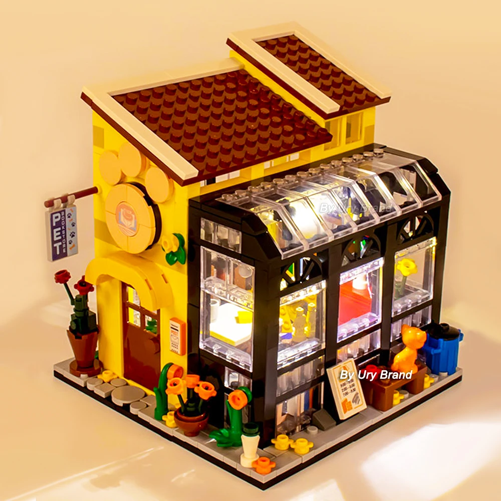 City Street View Creative House Coffee Shop Flower Store Architecture Building Block Bricks with LED Light Sets Toys for Girls