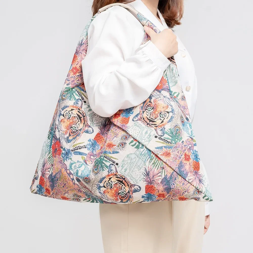 Leopard Canvas Shoulder Bags Women Fashion Versatile Handbags Female Girls Casual Durable Tote Bag Vintage Boho Underarm Bag