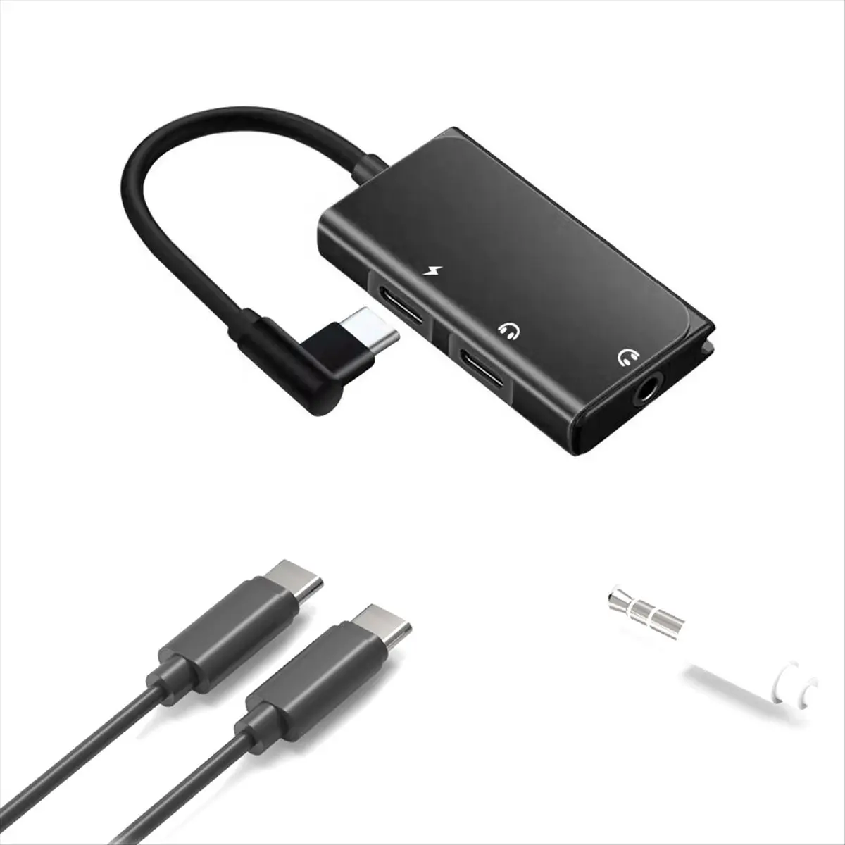 (A75T) 3 in 1 타입 C 이어폰 어댑터 (휴대폰 PD60W 충전, 3.5mm 오디오 지원)