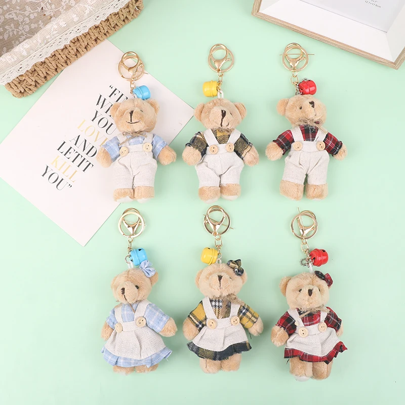 

Cute Linen Teddy Bear Keychain Women Couple Country style Rabbit On Bag Car Trinket Female Wedding Party Toy Girls Gift