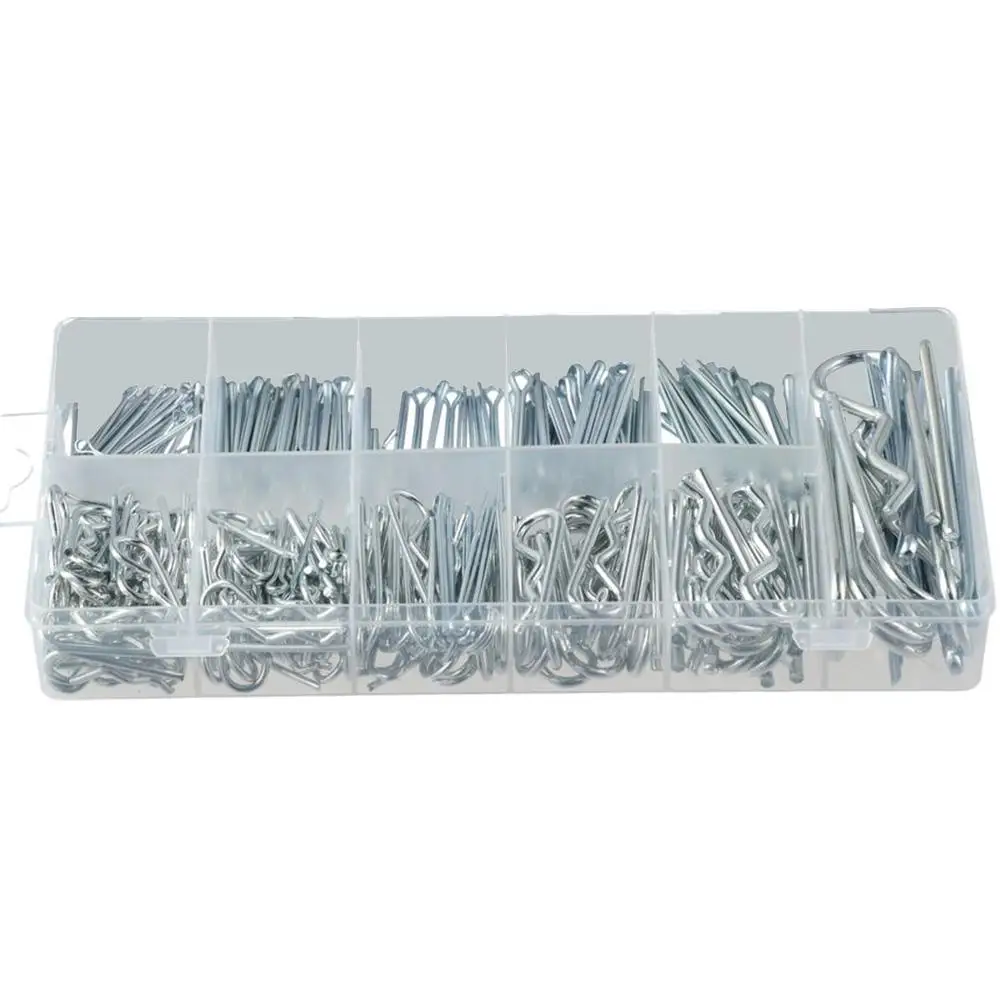 

300Pcs Zinc Plated Cotter Pin Roll Pin Set Steel Multiple Sizes Hair Pin R Clips Fastener Use on Pin Lock System