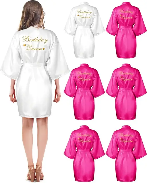 6 pièces Robes d'escouade d'anniversaire pour femmes fête d'anniversaire reine Spa peignoir Kimono Spa Robe pyjama Robes de fête Robe soyeuse